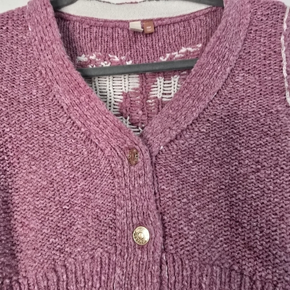 Pilcro Anthropologie Icon Cardigan Pink White Ying Yang Knit Cropped Sweater - Picture 9 of 13